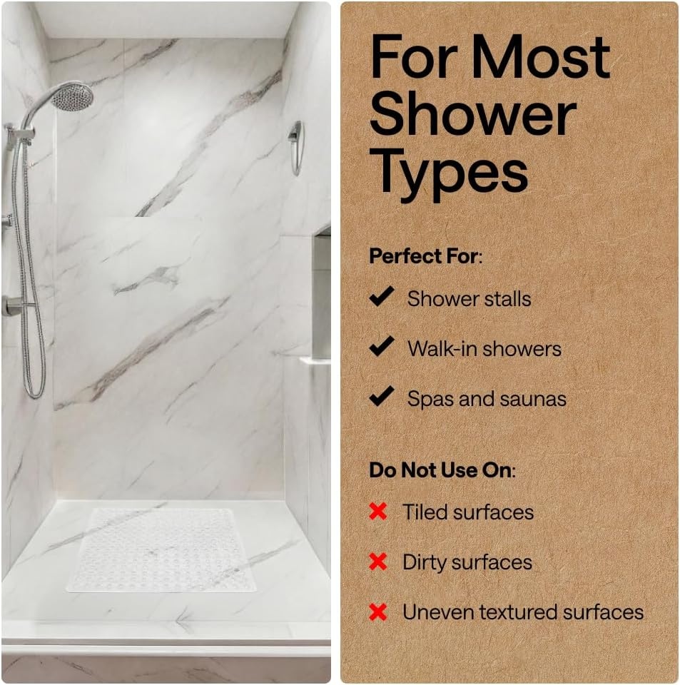 image:imageGORILLA GRIP Patented Bath Tub Shower Mat Machine Washable Bathtub Floor Liner Mats Suction Cups and Drain Holes to Keep Tubs Clean Soft on Feet Bathroom Essentials 35x16 Inch ClearWhite Opaque