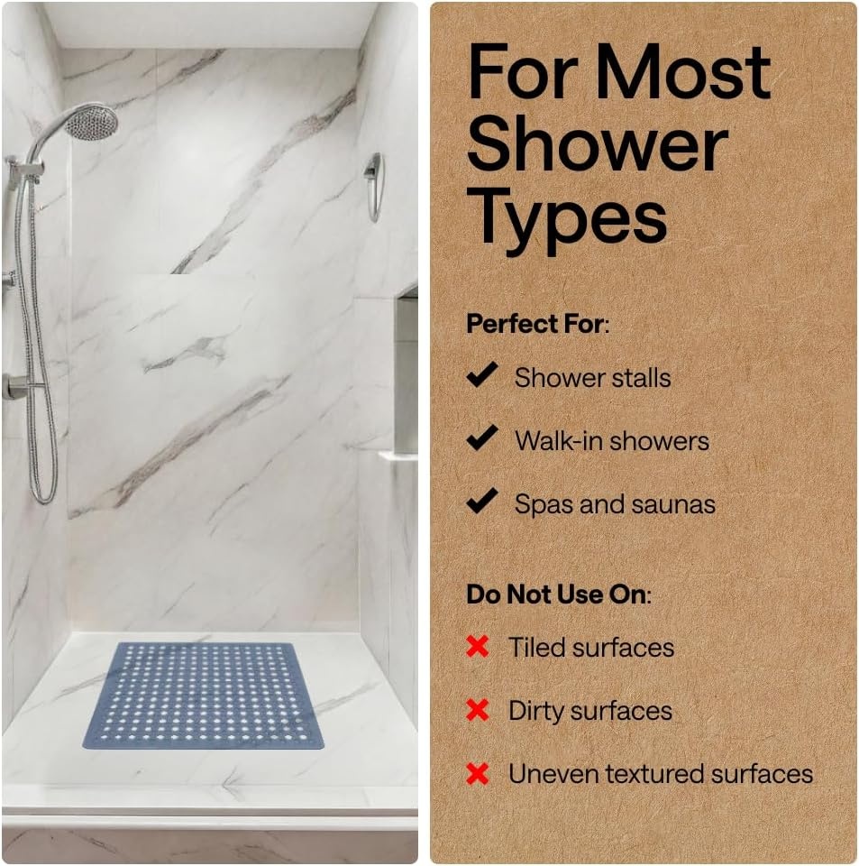image:imageGORILLA GRIP Patented Bath Tub Shower Mat Machine Washable Bathtub Floor Liner Mats Suction Cups and Drain Holes to Keep Tubs Clean Soft on Feet Bathroom Essentials 35x16 Inch ClearSky Blue Opaque