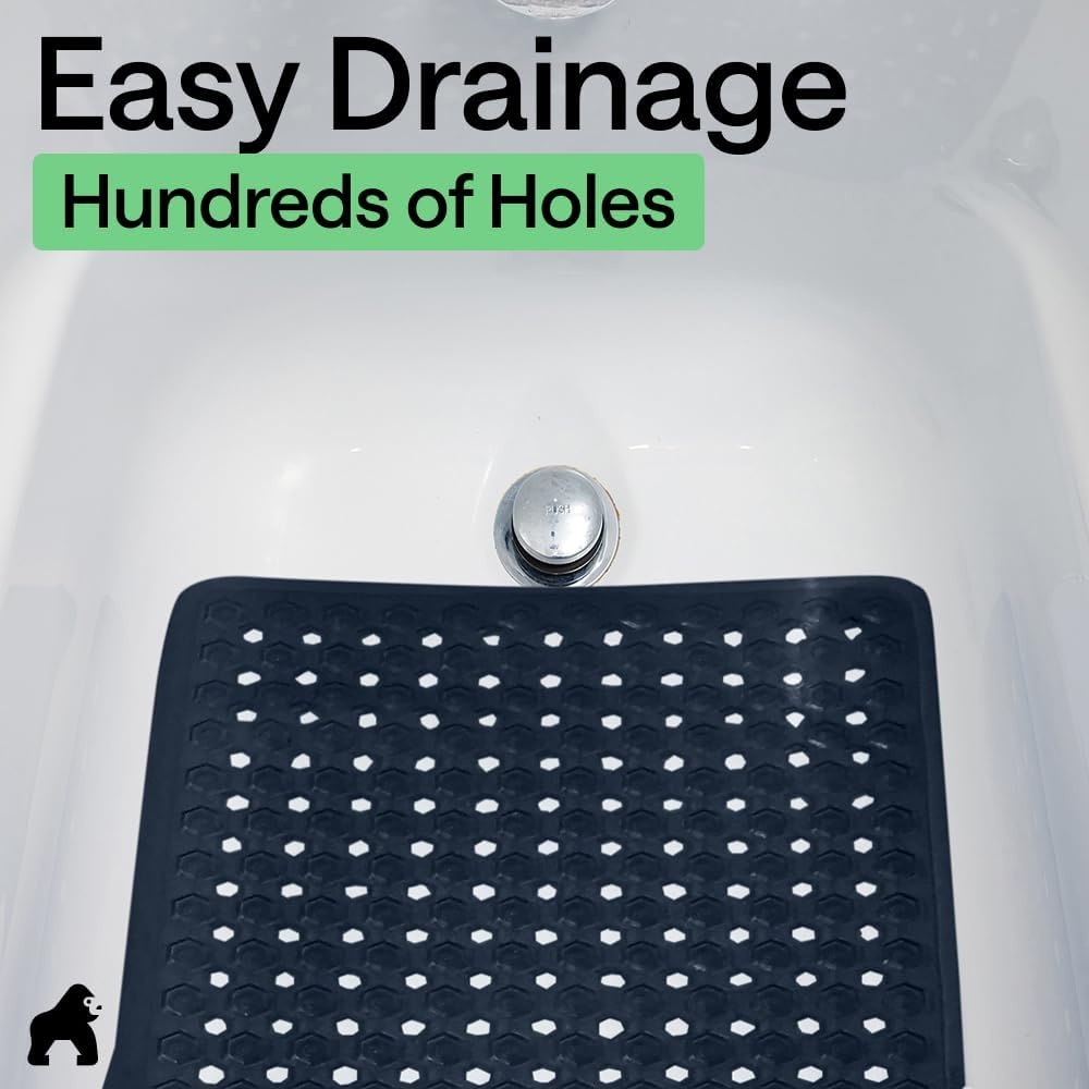 image:imageGORILLA GRIP Patented Bath Tub Shower Mat Machine Washable Bathtub Floor Liner Mats Suction Cups and Drain Holes to Keep Tubs Clean Soft on Feet Bathroom Essentials 35x16 Inch ClearNavy Opaque