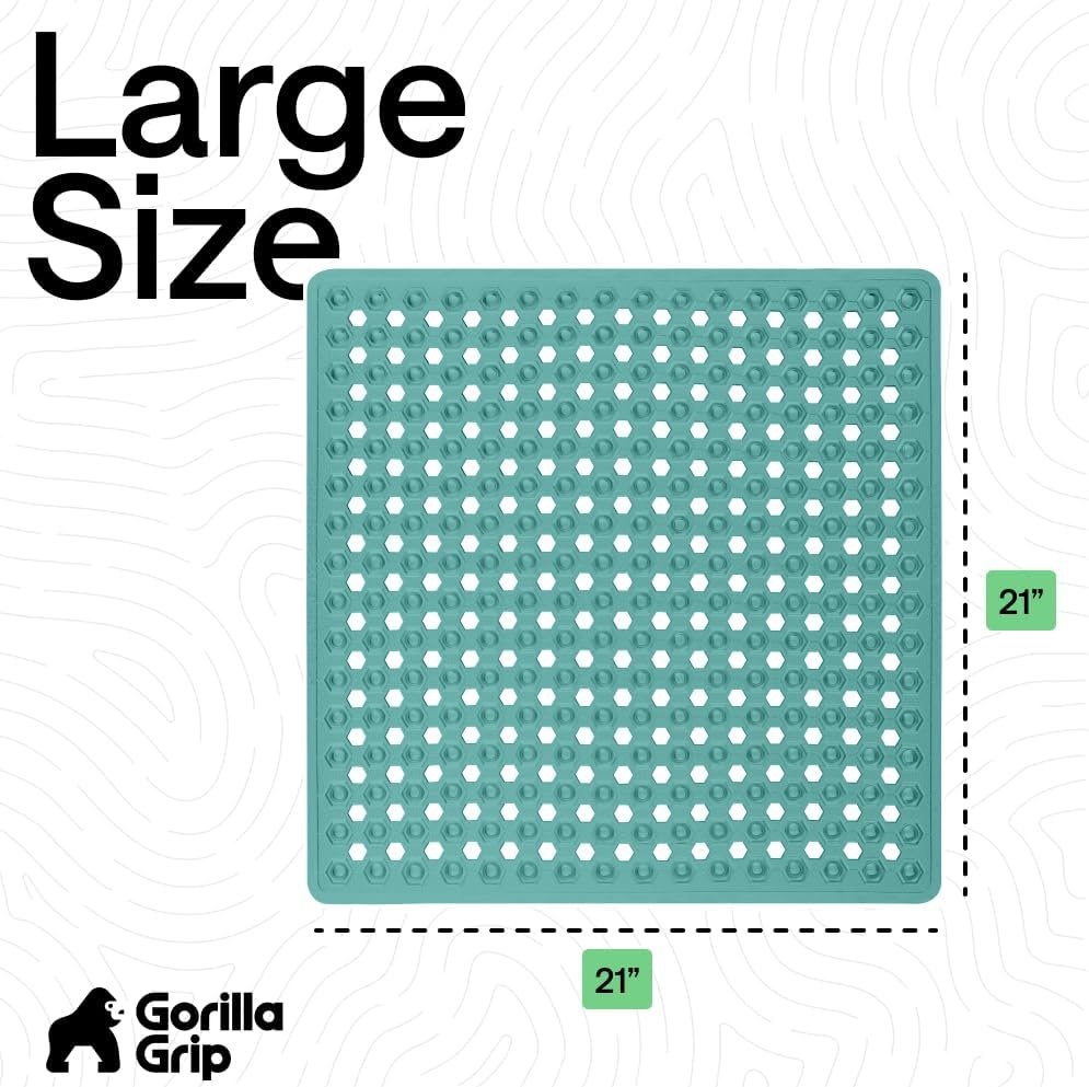 image:imageGORILLA GRIP Patented Bath Tub Shower Mat Machine Washable Bathtub Floor Liner Mats Suction Cups and Drain Holes to Keep Tubs Clean Soft on Feet Bathroom Essentials 35x16 Inch ClearTurquoise Opaque
