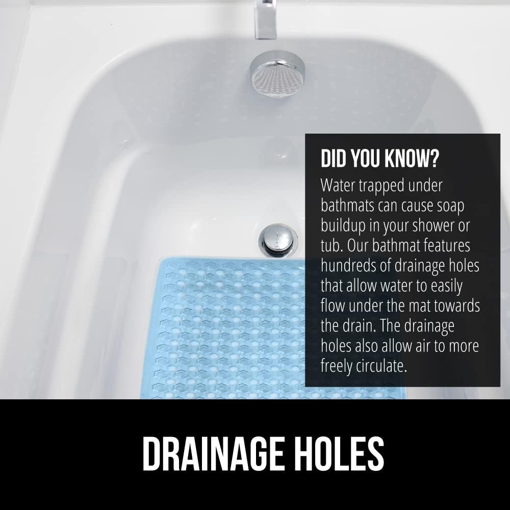 image:imageGORILLA GRIP Patented Bath Tub Shower Mat Machine Washable Bathtub Floor Liner Mats Suction Cups and Drain Holes to Keep Tubs Clean Soft on Feet Bathroom Essentials 35x16 Inch ClearBlue Translucent