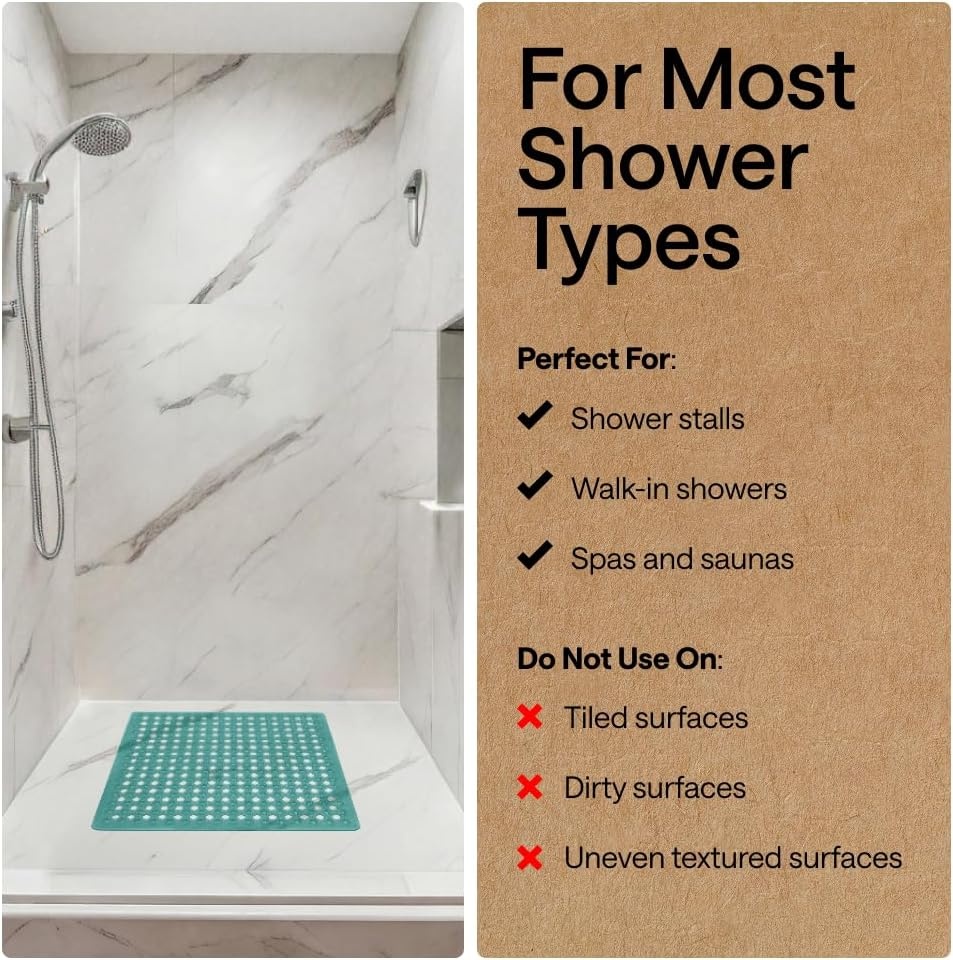 image:imageGORILLA GRIP Patented Bath Tub Shower Mat Machine Washable Bathtub Floor Liner Mats Suction Cups and Drain Holes to Keep Tubs Clean Soft on Feet Bathroom Essentials 35x16 Inch ClearTurquoise Opaque