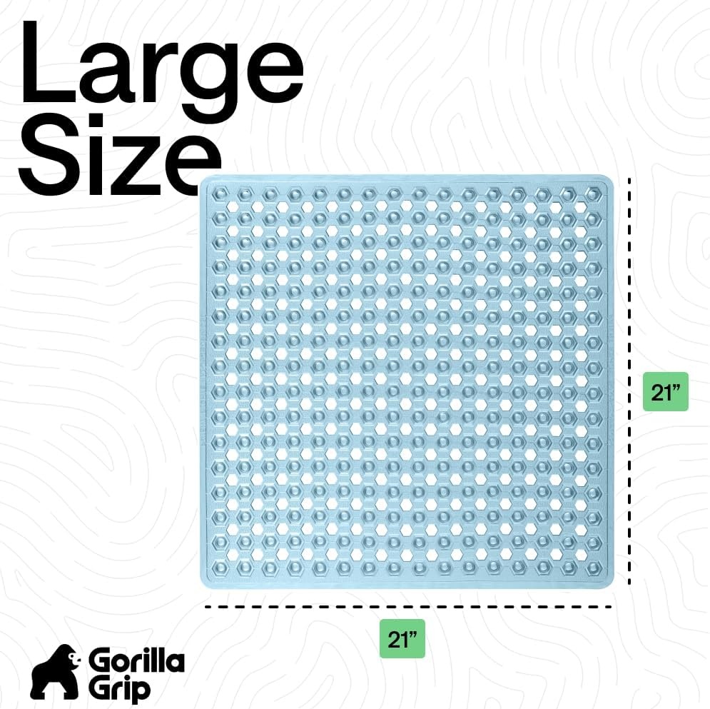 image:imageGORILLA GRIP Patented Bath Tub Shower Mat Machine Washable Bathtub Floor Liner Mats Suction Cups and Drain Holes to Keep Tubs Clean Soft on Feet Bathroom Essentials 35x16 Inch ClearBlue Translucent