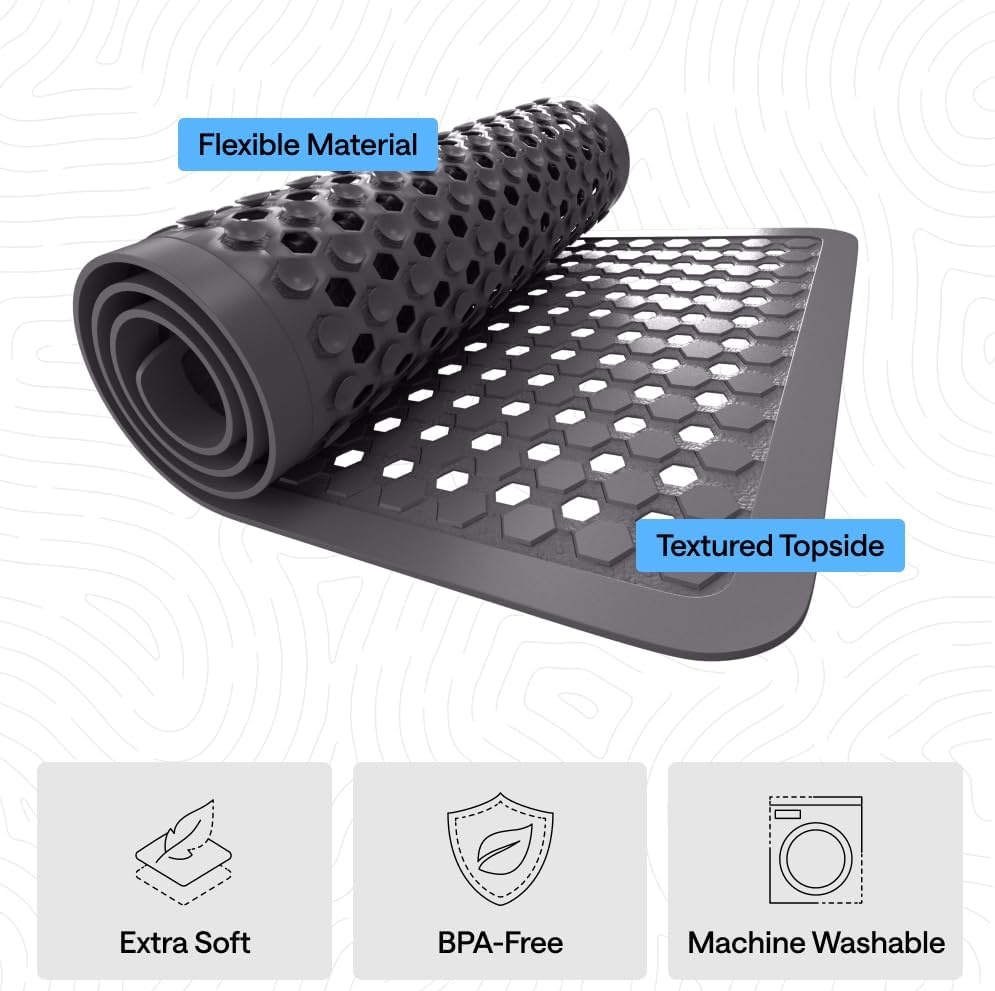 image:imageGORILLA GRIP Patented Bath Tub Shower Mat Machine Washable Bathtub Floor Liner Mats Suction Cups and Drain Holes to Keep Tubs Clean Soft on Feet Bathroom Essentials 35x16 Inch ClearCharcoal Opaque