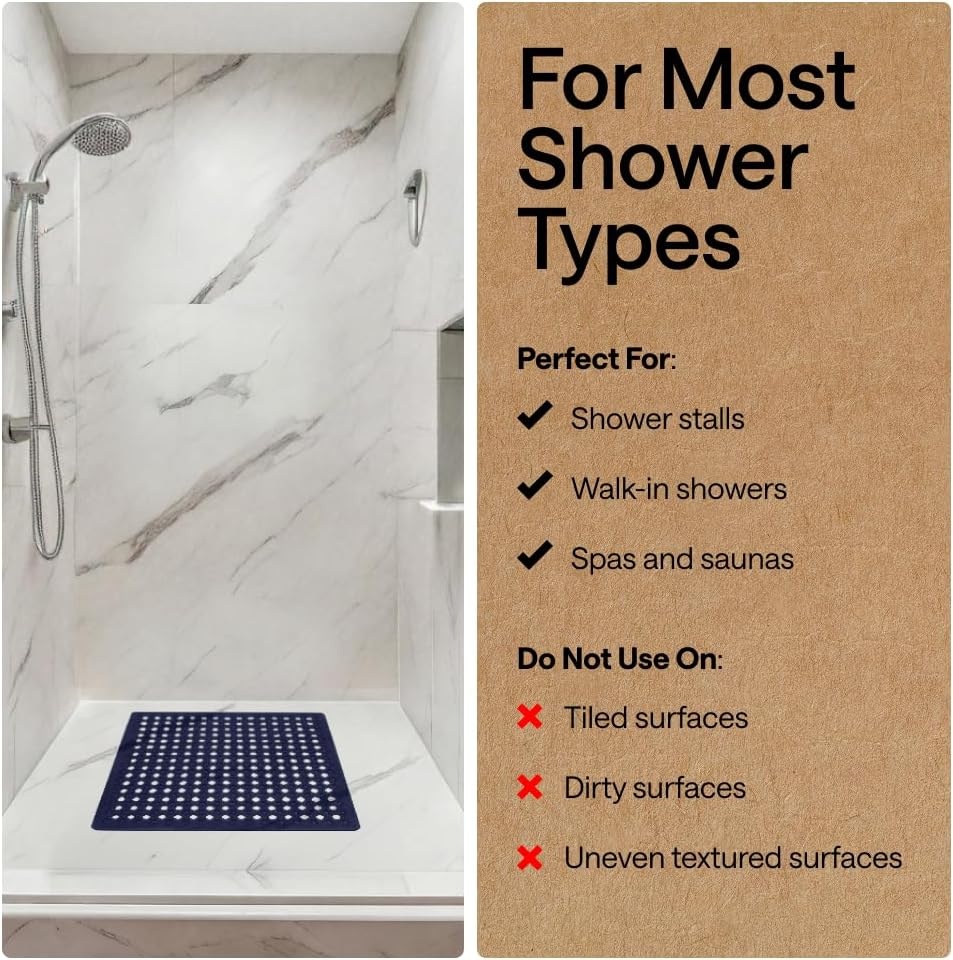 image:imageGORILLA GRIP Patented Bath Tub Shower Mat Machine Washable Bathtub Floor Liner Mats Suction Cups and Drain Holes to Keep Tubs Clean Soft on Feet Bathroom Essentials 35x16 Inch ClearNavy Opaque