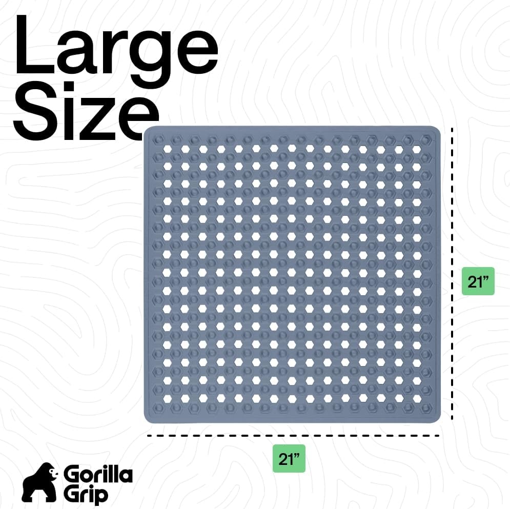 image:imageGORILLA GRIP Patented Bath Tub Shower Mat Machine Washable Bathtub Floor Liner Mats Suction Cups and Drain Holes to Keep Tubs Clean Soft on Feet Bathroom Essentials 35x16 Inch ClearSky Blue Opaque