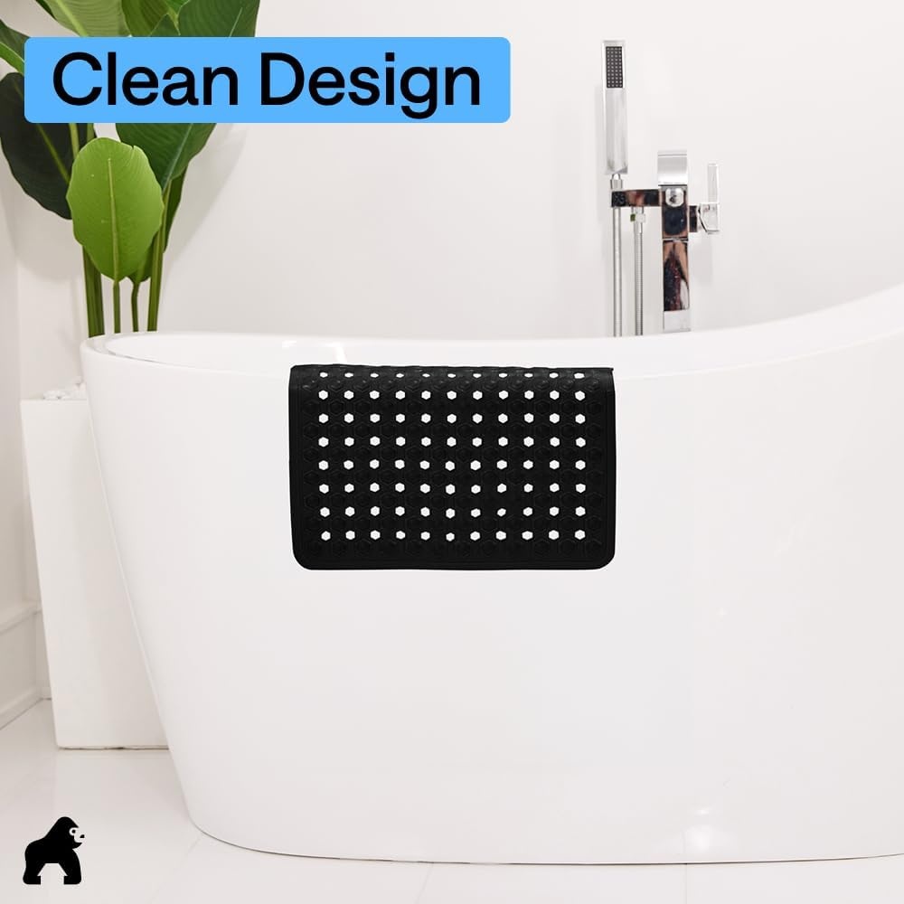 image:imageGORILLA GRIP Patented Bath Tub Shower Mat Machine Washable Bathtub Floor Liner Mats Suction Cups and Drain Holes to Keep Tubs Clean Soft on Feet Bathroom Essentials 35x16 Inch ClearBlack Opaque