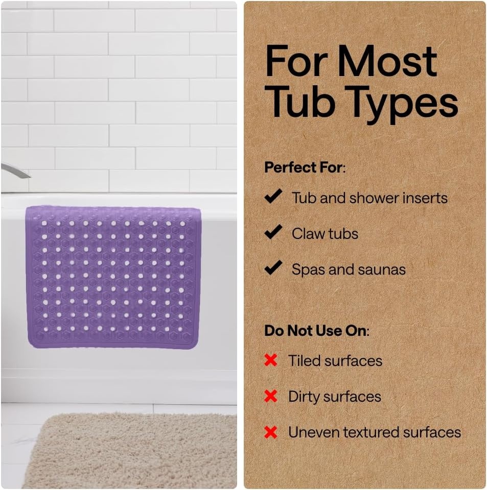 image:imageGORILLA GRIP Patented Bath Tub Shower Mat Machine Washable Bathtub Floor Liner Mats Suction Cups and Drain Holes to Keep Tubs Clean Soft on Feet Bathroom Essentials 35x16 Inch ClearPurple Opaque