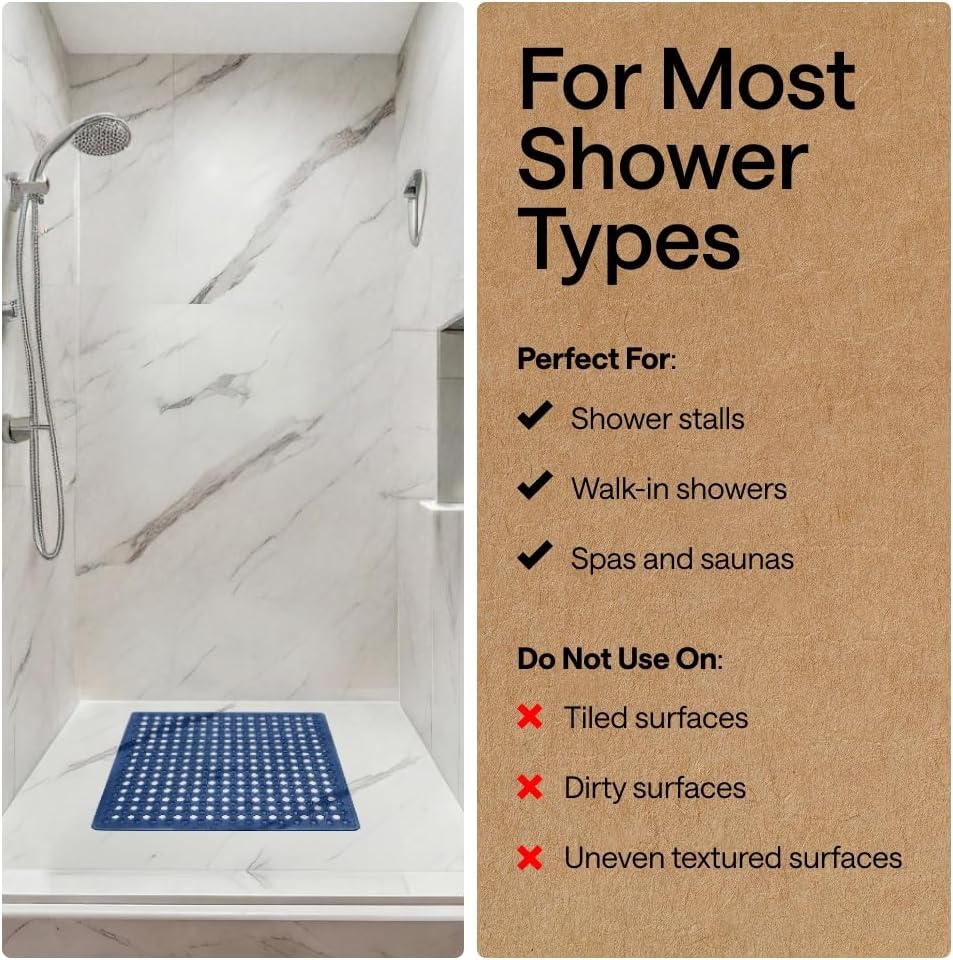 image:imageGORILLA GRIP Patented Bath Tub Shower Mat Machine Washable Bathtub Floor Liner Mats Suction Cups and Drain Holes to Keep Tubs Clean Soft on Feet Bathroom Essentials 35x16 Inch ClearNavy Translucent