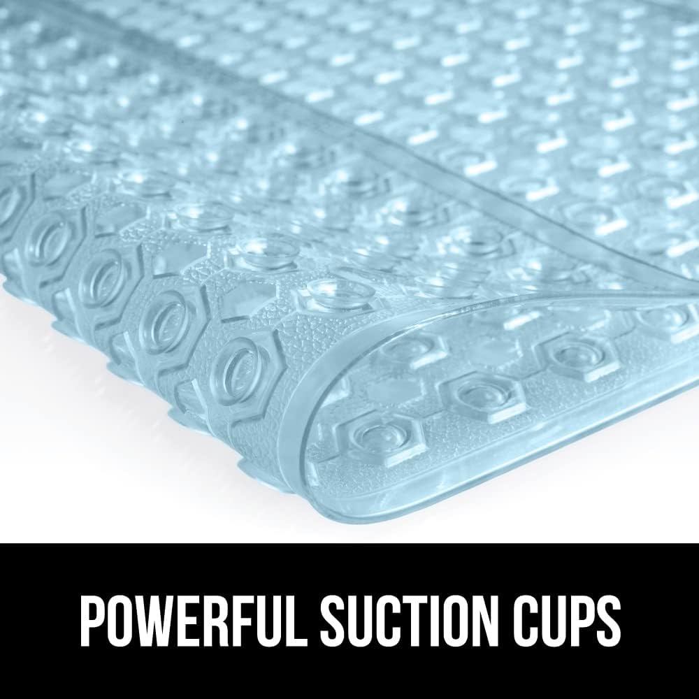 image:imageGORILLA GRIP Patented Bath Tub Shower Mat Machine Washable Bathtub Floor Liner Mats Suction Cups and Drain Holes to Keep Tubs Clean Soft on Feet Bathroom Essentials 35x16 Inch ClearBlue Translucent