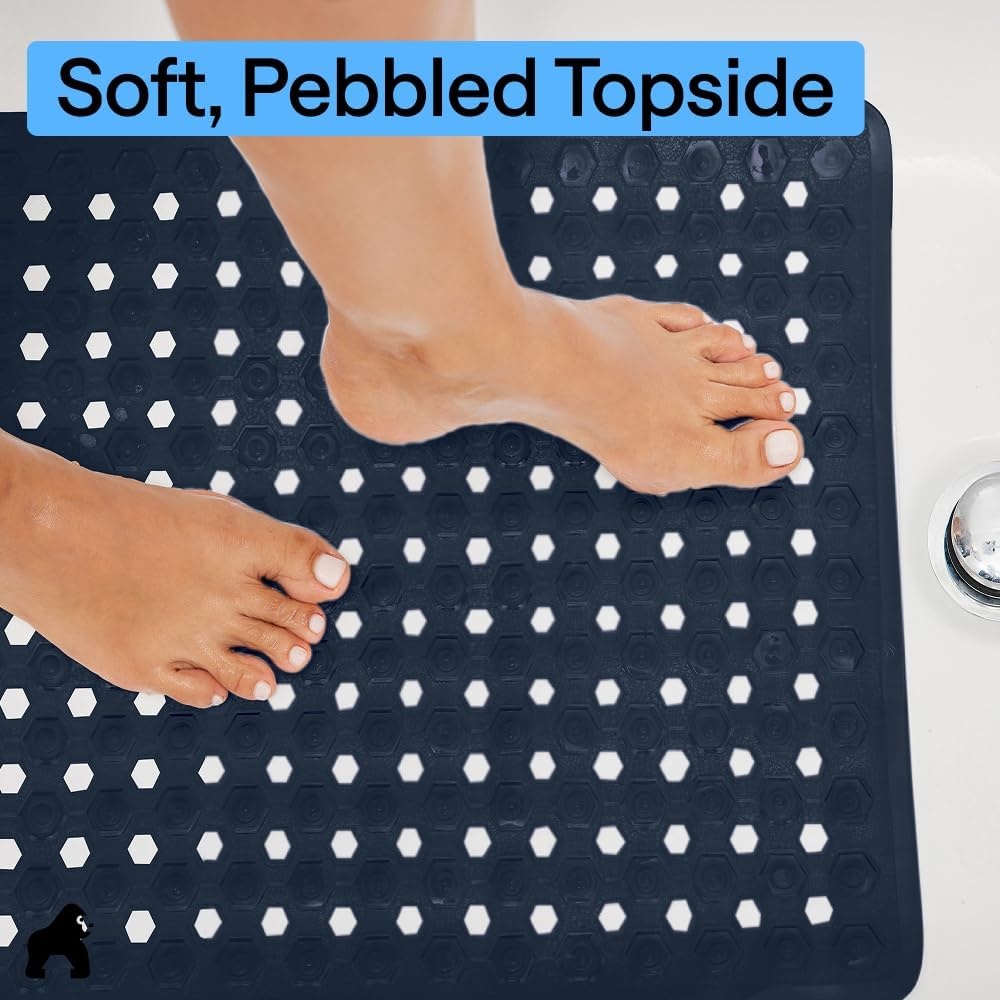 image:imageGORILLA GRIP Patented Bath Tub Shower Mat Machine Washable Bathtub Floor Liner Mats Suction Cups and Drain Holes to Keep Tubs Clean Soft on Feet Bathroom Essentials 35x16 Inch ClearNavy Opaque