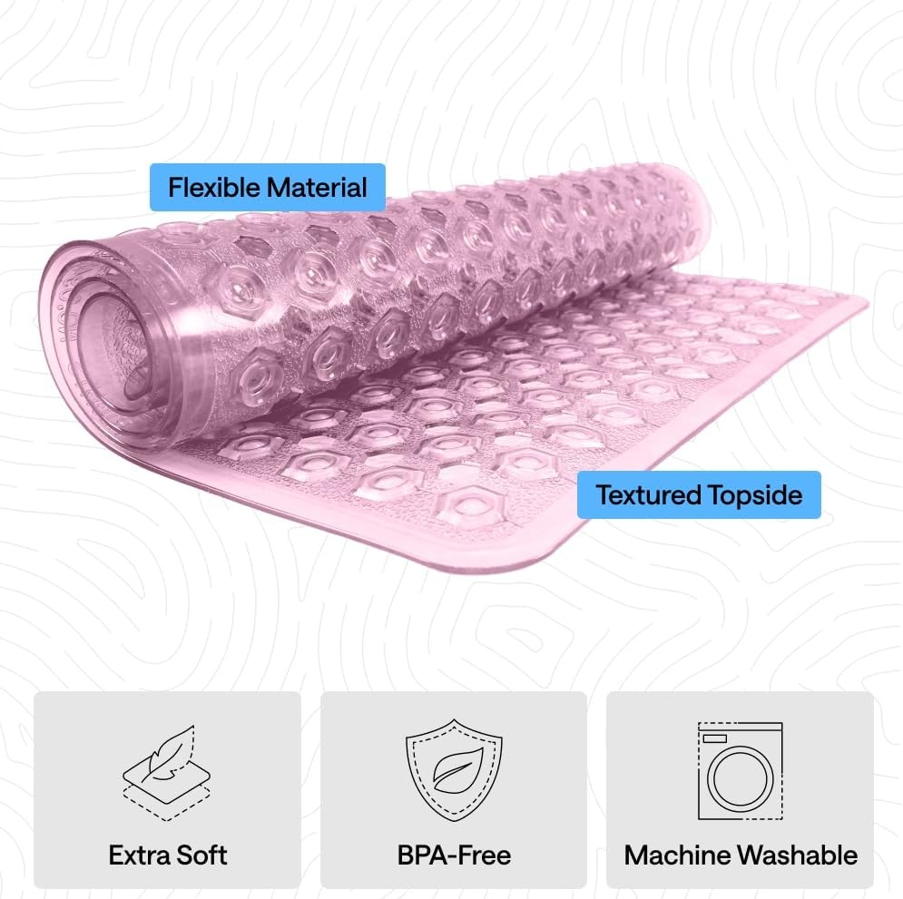 image:imageGORILLA GRIP Patented Bath Tub Shower Mat Machine Washable Bathtub Floor Liner Mats Suction Cups and Drain Holes to Keep Tubs Clean Soft on Feet Bathroom Essentials 35x16 Inch ClearPurple Translucent