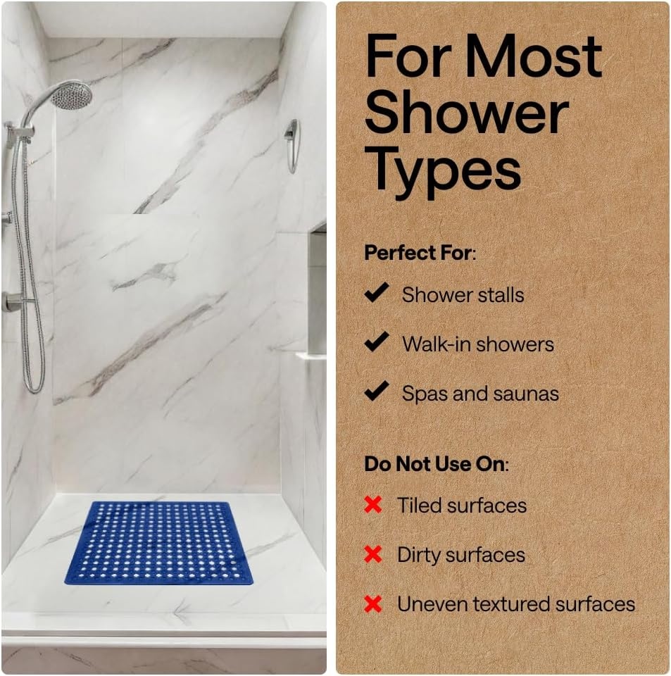 image:imageGORILLA GRIP Patented Bath Tub Shower Mat Machine Washable Bathtub Floor Liner Mats Suction Cups and Drain Holes to Keep Tubs Clean Soft on Feet Bathroom Essentials 35x16 Inch ClearRoyal Blue Opaque