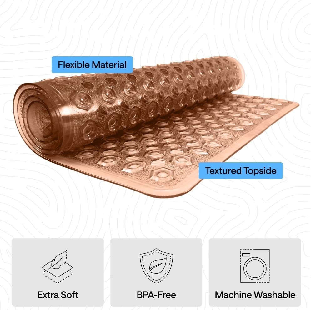 image:imageGORILLA GRIP Patented Bath Tub Shower Mat Machine Washable Bathtub Floor Liner Mats Suction Cups and Drain Holes to Keep Tubs Clean Soft on Feet Bathroom Essentials 35x16 Inch ClearBrown Translucent