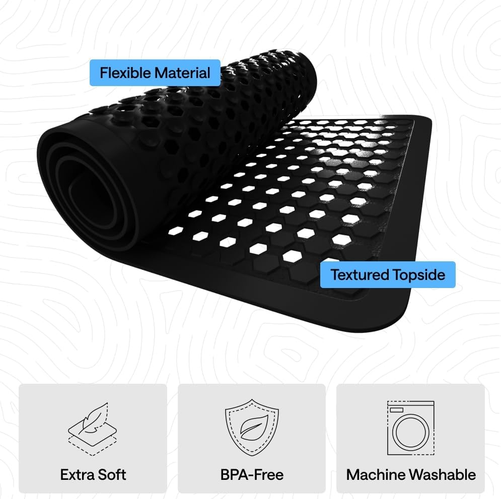 image:imageGORILLA GRIP Patented Bath Tub Shower Mat Machine Washable Bathtub Floor Liner Mats Suction Cups and Drain Holes to Keep Tubs Clean Soft on Feet Bathroom Essentials 35x16 Inch ClearBlack Opaque