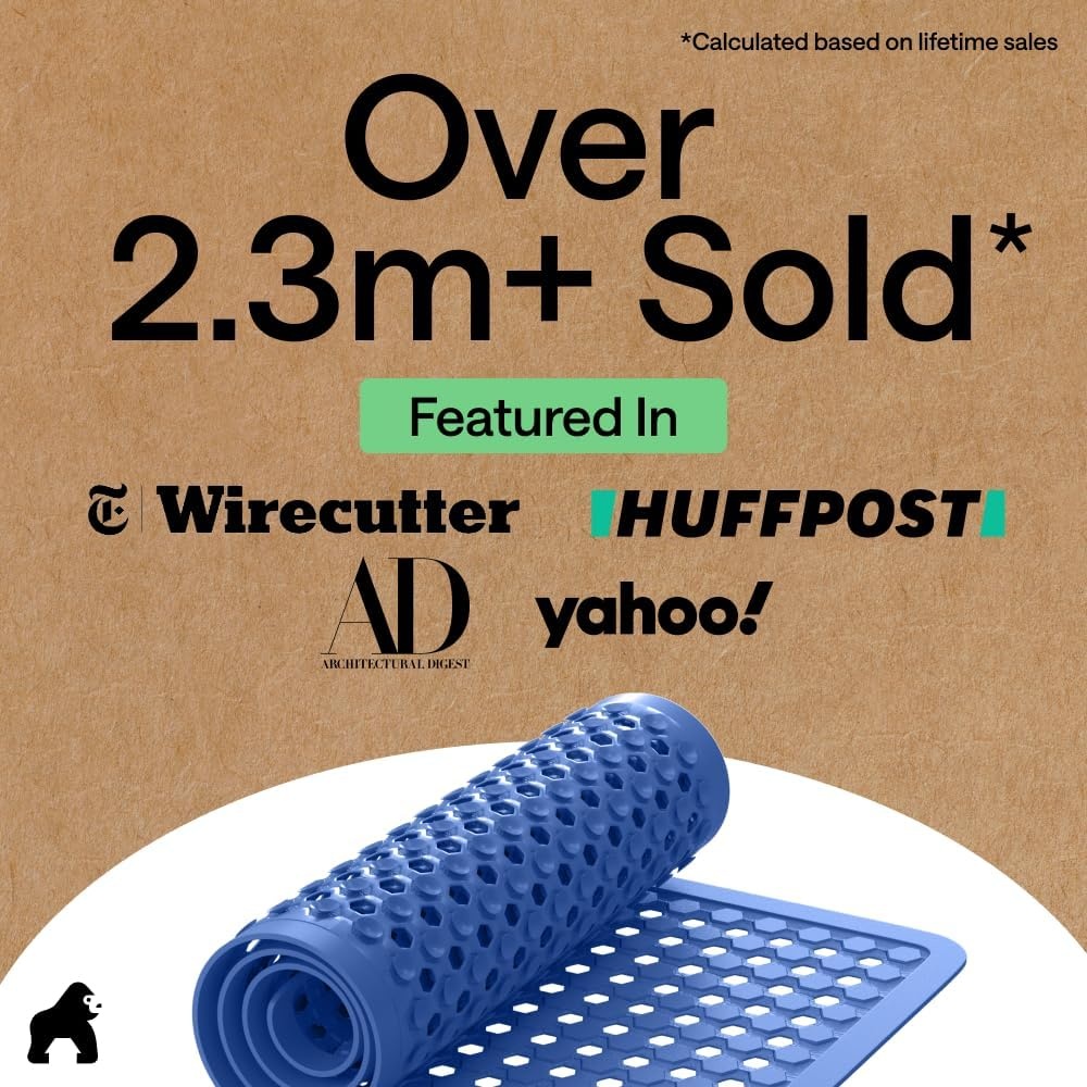 image:imageGORILLA GRIP Patented Bath Tub Shower Mat Machine Washable Bathtub Floor Liner Mats Suction Cups and Drain Holes to Keep Tubs Clean Soft on Feet Bathroom Essentials 35x16 Inch ClearRoyal Blue Opaque