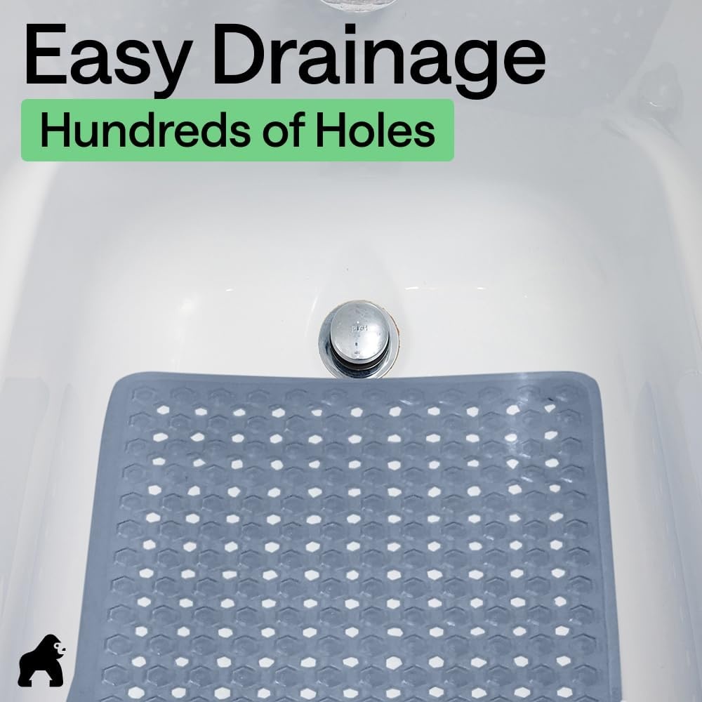 image:imageGORILLA GRIP Patented Bath Tub Shower Mat Machine Washable Bathtub Floor Liner Mats Suction Cups and Drain Holes to Keep Tubs Clean Soft on Feet Bathroom Essentials 35x16 Inch ClearSky Blue Opaque