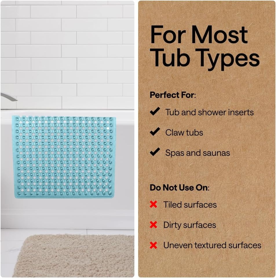 image:imageGORILLA GRIP Patented Bath Tub Shower Mat Machine Washable Bathtub Floor Liner Mats Suction Cups and Drain Holes to Keep Tubs Clean Soft on Feet Bathroom Essentials 35x16 Inch ClearTurquoise Translucent