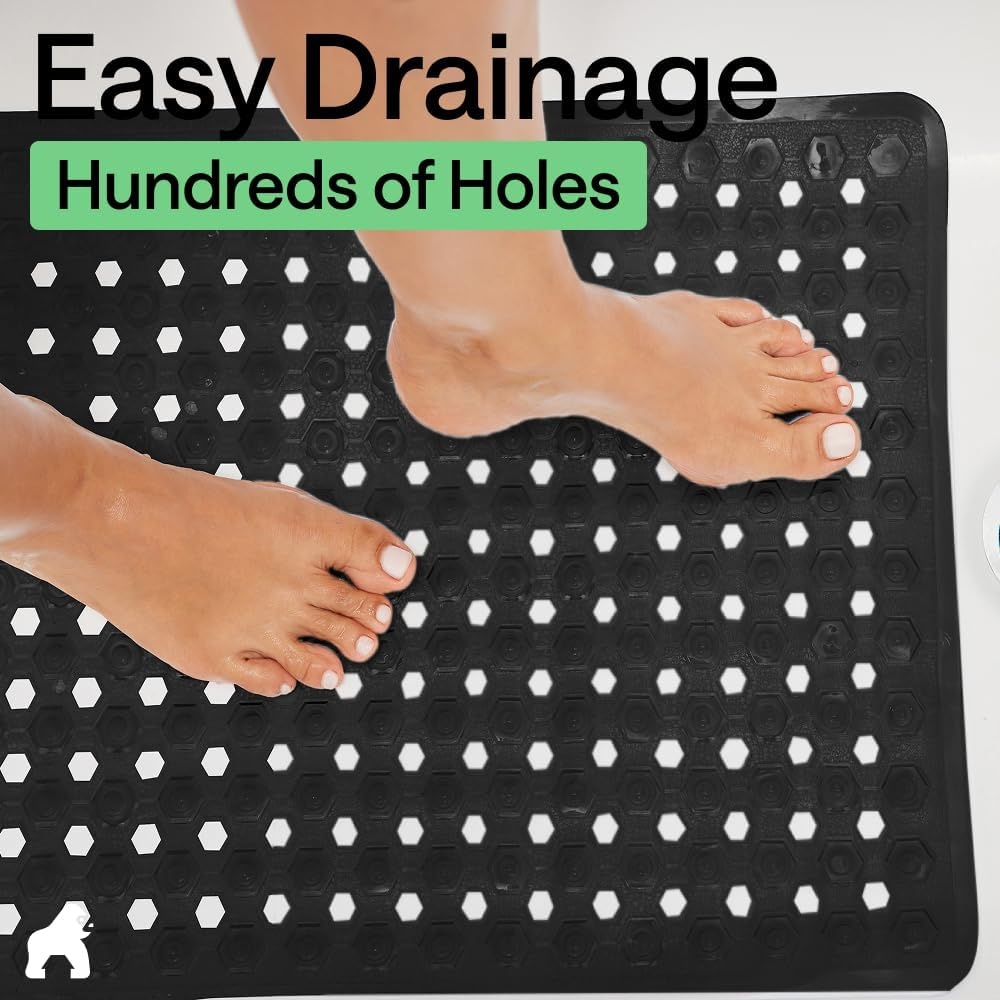 image:imageGORILLA GRIP Patented Bath Tub Shower Mat Machine Washable Bathtub Floor Liner Mats Suction Cups and Drain Holes to Keep Tubs Clean Soft on Feet Bathroom Essentials 35x16 Inch ClearBlack Opaque