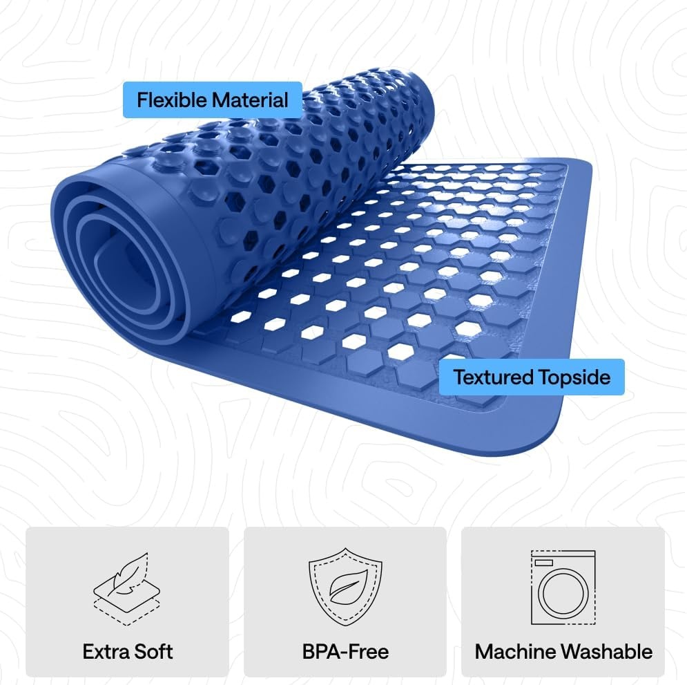 image:imageGORILLA GRIP Patented Bath Tub Shower Mat Machine Washable Bathtub Floor Liner Mats Suction Cups and Drain Holes to Keep Tubs Clean Soft on Feet Bathroom Essentials 35x16 Inch ClearRoyal Blue Opaque