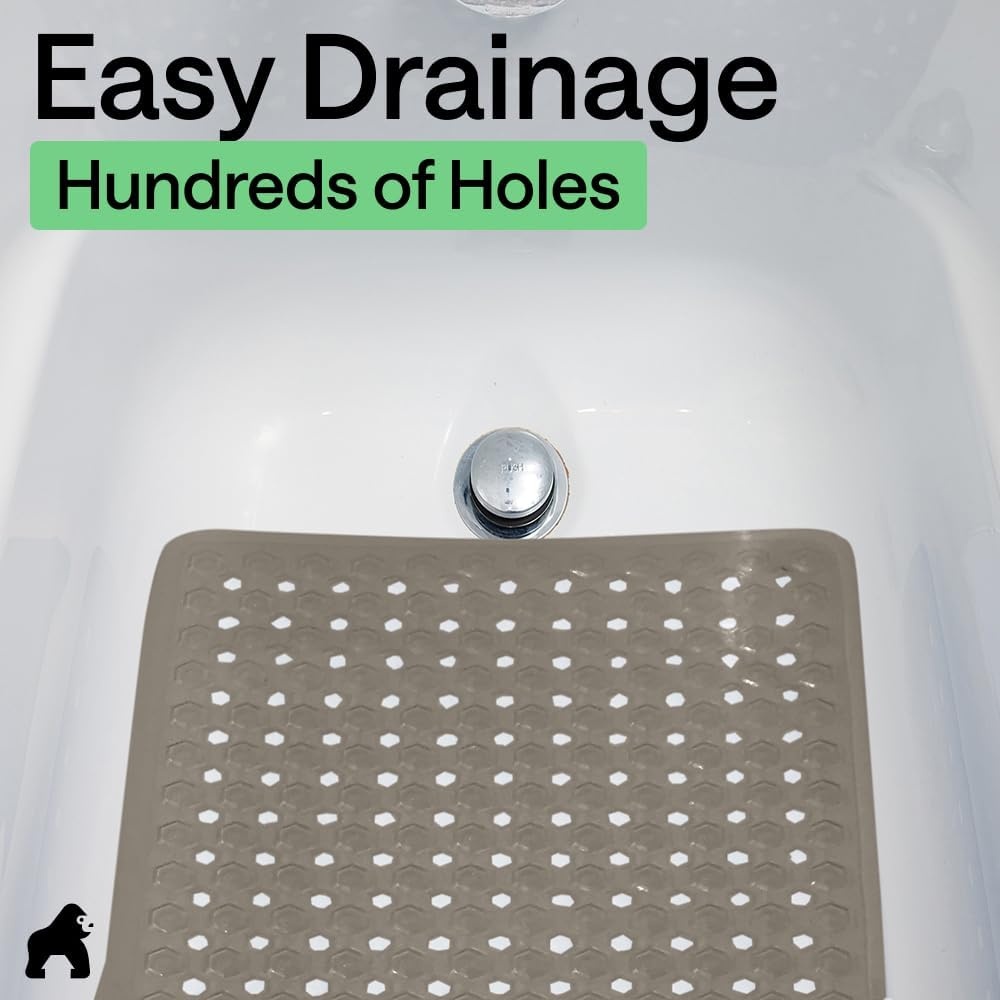image:imageGORILLA GRIP Patented Bath Tub Shower Mat Machine Washable Bathtub Floor Liner Mats Suction Cups and Drain Holes to Keep Tubs Clean Soft on Feet Bathroom Essentials 35x16 Inch ClearBeige Opaque