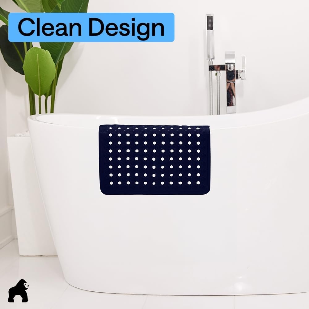 image:imageGORILLA GRIP Patented Bath Tub Shower Mat Machine Washable Bathtub Floor Liner Mats Suction Cups and Drain Holes to Keep Tubs Clean Soft on Feet Bathroom Essentials 35x16 Inch ClearNavy Opaque