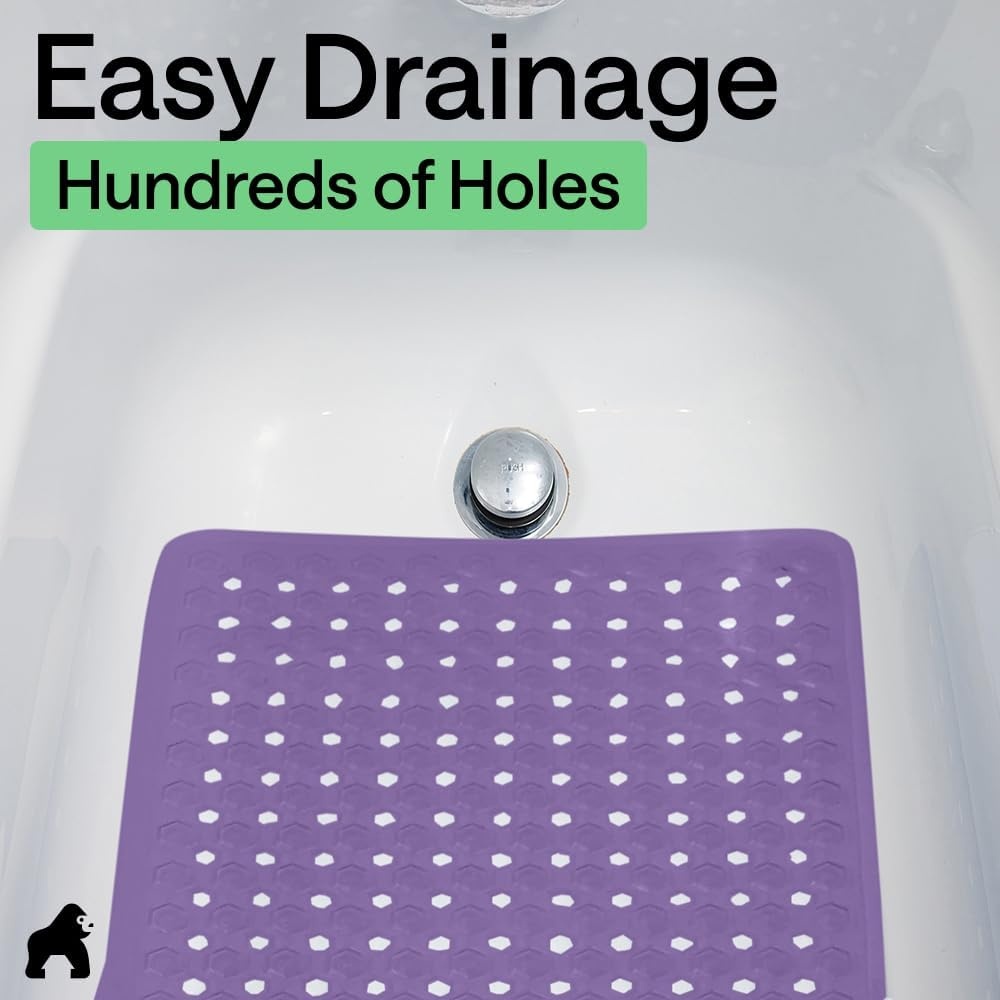 image:imageGORILLA GRIP Patented Bath Tub Shower Mat Machine Washable Bathtub Floor Liner Mats Suction Cups and Drain Holes to Keep Tubs Clean Soft on Feet Bathroom Essentials 35x16 Inch ClearPurple Opaque