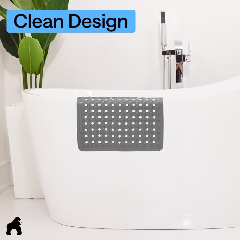 image:imageGORILLA GRIP Patented Bath Tub Shower Mat Machine Washable Bathtub Floor Liner Mats Suction Cups and Drain Holes to Keep Tubs Clean Soft on Feet Bathroom Essentials 35x16 Inch ClearGray Opaque