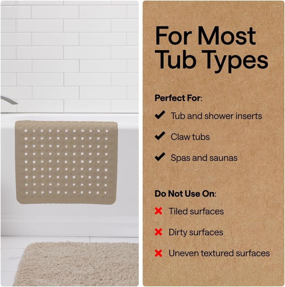 image:imageGORILLA GRIP Patented Bath Tub Shower Mat Machine Washable Bathtub Floor Liner Mats Suction Cups and Drain Holes to Keep Tubs Clean Soft on Feet Bathroom Essentials 35x16 Inch ClearBeige Opaque