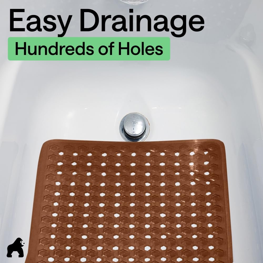 image:imageGORILLA GRIP Patented Bath Tub Shower Mat Machine Washable Bathtub Floor Liner Mats Suction Cups and Drain Holes to Keep Tubs Clean Soft on Feet Bathroom Essentials 35x16 Inch ClearBrown Translucent