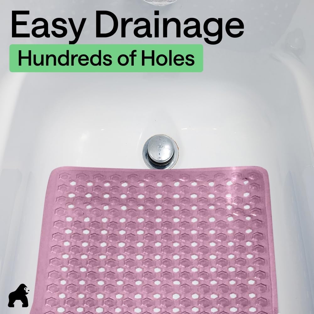 image:imageGORILLA GRIP Patented Bath Tub Shower Mat Machine Washable Bathtub Floor Liner Mats Suction Cups and Drain Holes to Keep Tubs Clean Soft on Feet Bathroom Essentials 35x16 Inch ClearPurple Translucent