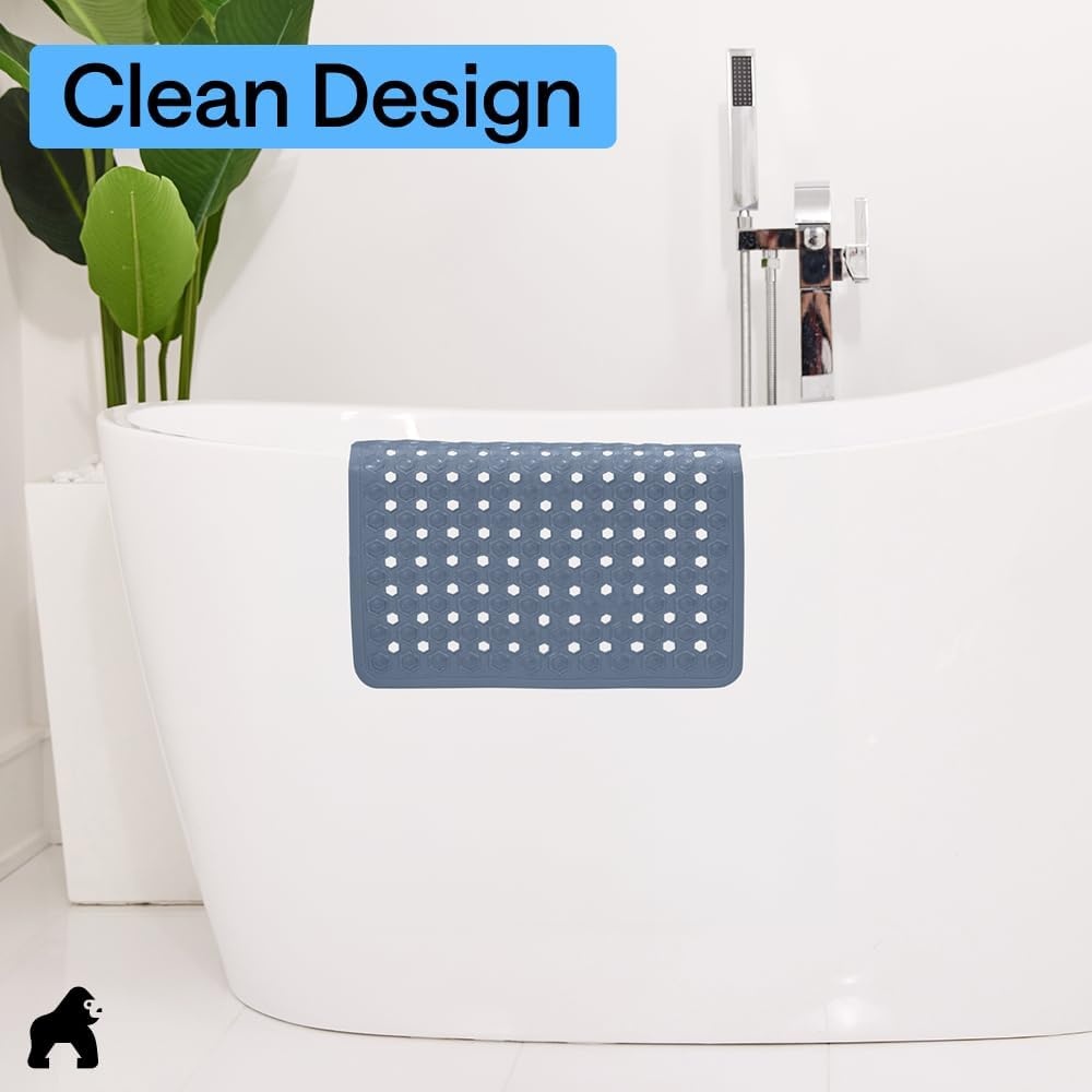image:imageGORILLA GRIP Patented Bath Tub Shower Mat Machine Washable Bathtub Floor Liner Mats Suction Cups and Drain Holes to Keep Tubs Clean Soft on Feet Bathroom Essentials 35x16 Inch ClearSky Blue Opaque