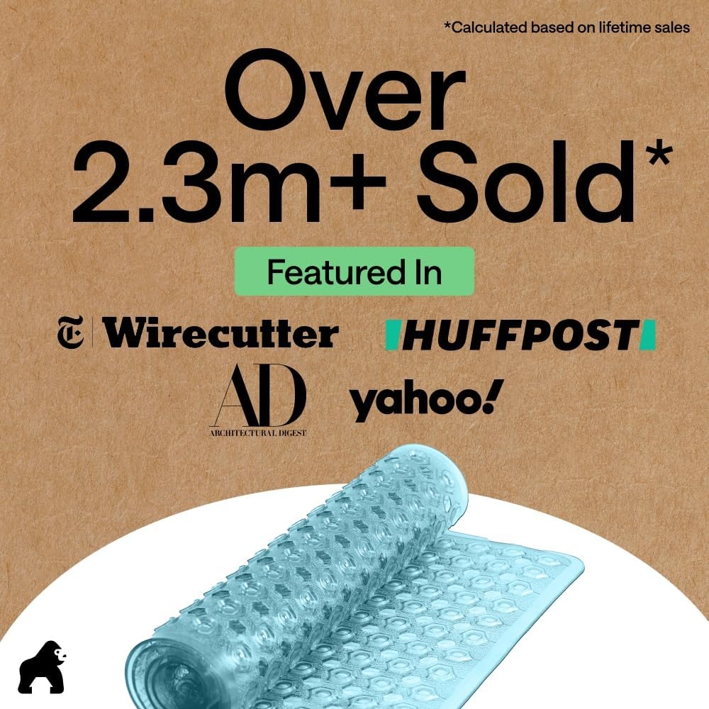 image:imageGORILLA GRIP Patented Bath Tub Shower Mat Machine Washable Bathtub Floor Liner Mats Suction Cups and Drain Holes to Keep Tubs Clean Soft on Feet Bathroom Essentials 35x16 Inch ClearTurquoise Translucent