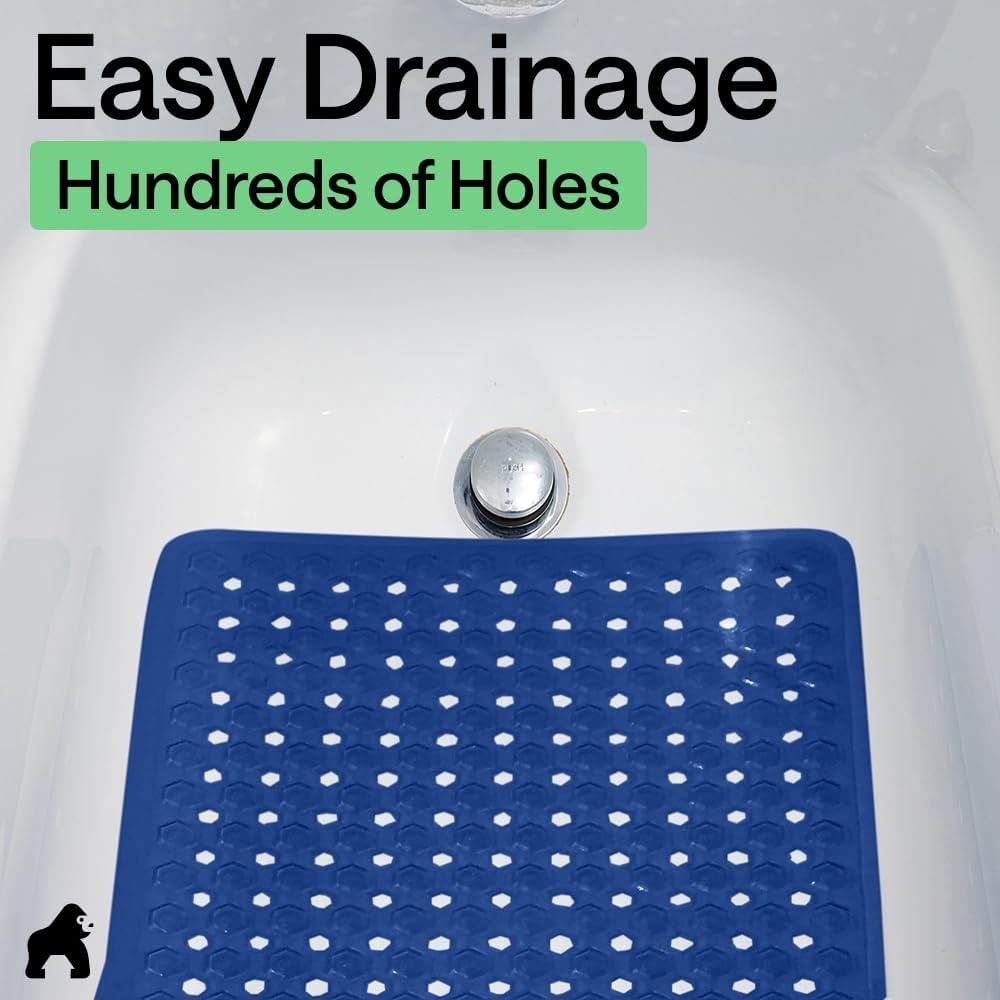 image:imageGORILLA GRIP Patented Bath Tub Shower Mat Machine Washable Bathtub Floor Liner Mats Suction Cups and Drain Holes to Keep Tubs Clean Soft on Feet Bathroom Essentials 35x16 Inch ClearRoyal Blue Opaque