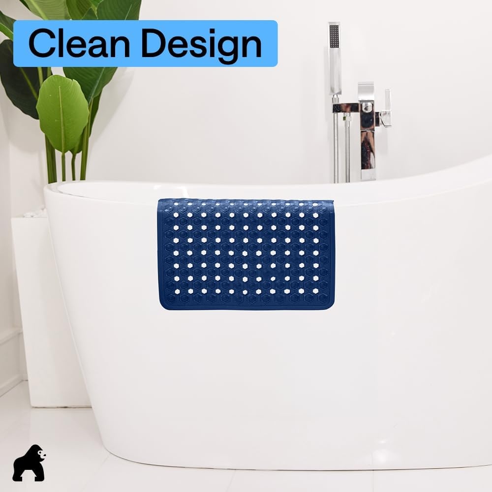 image:imageGORILLA GRIP Patented Bath Tub Shower Mat Machine Washable Bathtub Floor Liner Mats Suction Cups and Drain Holes to Keep Tubs Clean Soft on Feet Bathroom Essentials 35x16 Inch ClearNavy Translucent