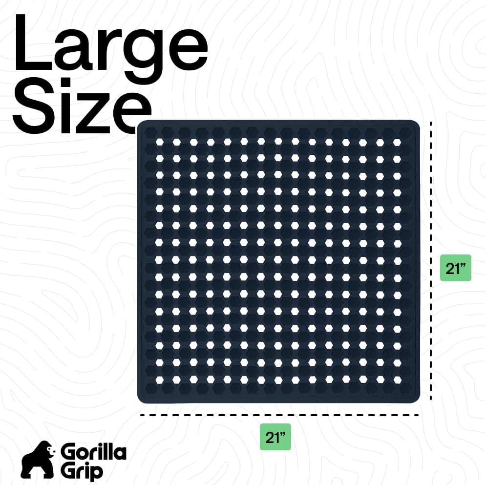 image:imageGORILLA GRIP Patented Bath Tub Shower Mat Machine Washable Bathtub Floor Liner Mats Suction Cups and Drain Holes to Keep Tubs Clean Soft on Feet Bathroom Essentials 35x16 Inch ClearNavy Opaque