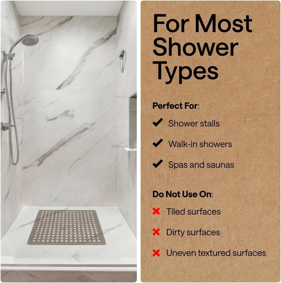 image:imageGORILLA GRIP Patented Bath Tub Shower Mat Machine Washable Bathtub Floor Liner Mats Suction Cups and Drain Holes to Keep Tubs Clean Soft on Feet Bathroom Essentials 35x16 Inch ClearBeige Opaque