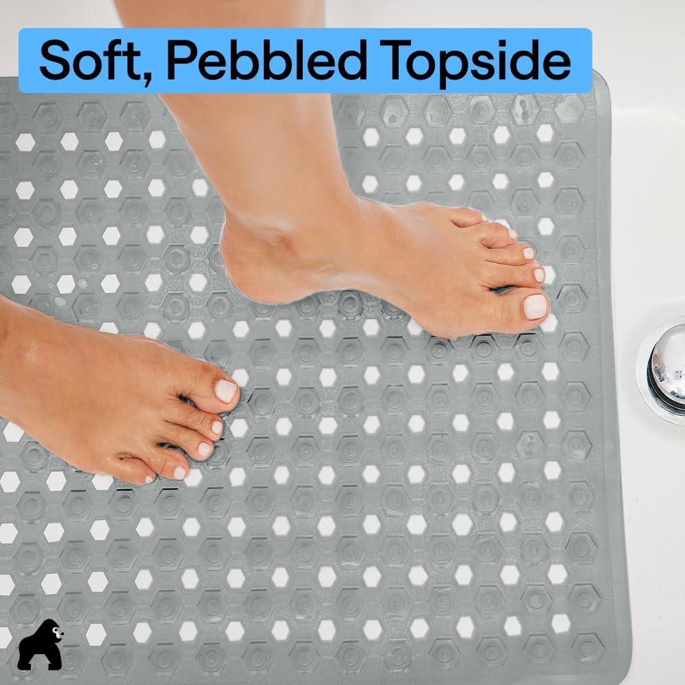 image:imageGORILLA GRIP Patented Bath Tub Shower Mat Machine Washable Bathtub Floor Liner Mats Suction Cups and Drain Holes to Keep Tubs Clean Soft on Feet Bathroom Essentials 35x16 Inch ClearGray Opaque