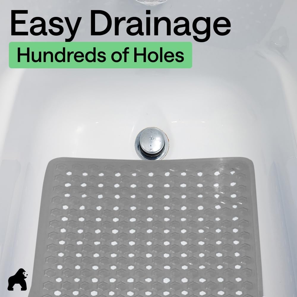 image:imageGORILLA GRIP Patented Bath Tub Shower Mat Machine Washable Bathtub Floor Liner Mats Suction Cups and Drain Holes to Keep Tubs Clean Soft on Feet Bathroom Essentials 35x16 Inch ClearGray Opaque