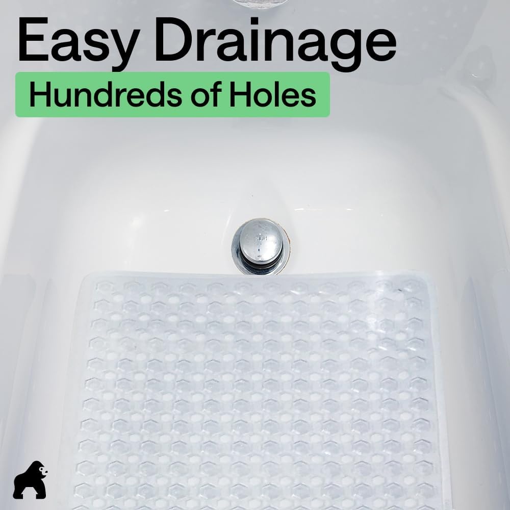 image:imageGORILLA GRIP Patented Bath Tub Shower Mat Machine Washable Bathtub Floor Liner Mats Suction Cups and Drain Holes to Keep Tubs Clean Soft on Feet Bathroom Essentials 35x16 Inch ClearClear