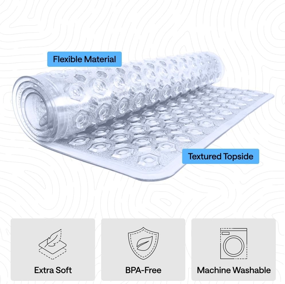 image:imageGORILLA GRIP Patented Bath Tub Shower Mat Machine Washable Bathtub Floor Liner Mats Suction Cups and Drain Holes to Keep Tubs Clean Soft on Feet Bathroom Essentials 35x16 Inch ClearClear