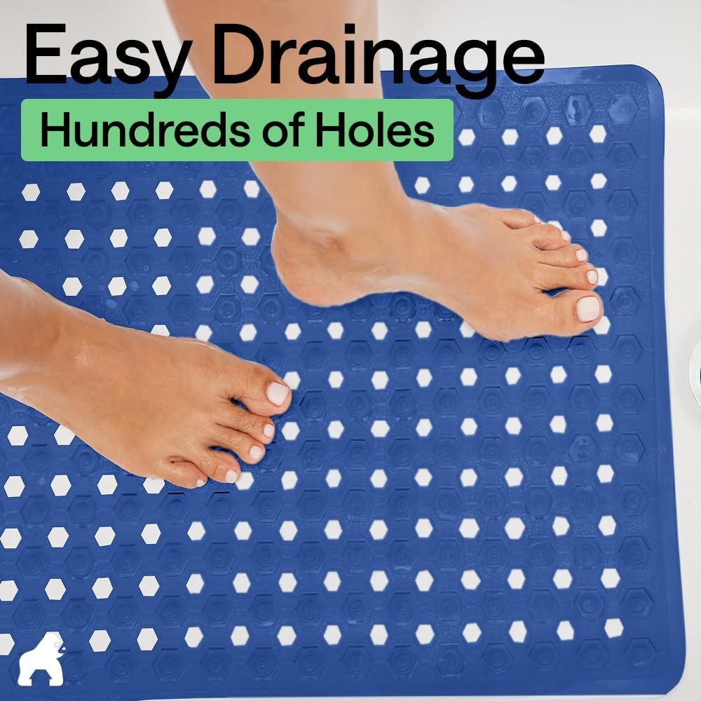 image:imageGORILLA GRIP Patented Bath Tub Shower Mat Machine Washable Bathtub Floor Liner Mats Suction Cups and Drain Holes to Keep Tubs Clean Soft on Feet Bathroom Essentials 35x16 Inch ClearRoyal Blue Opaque