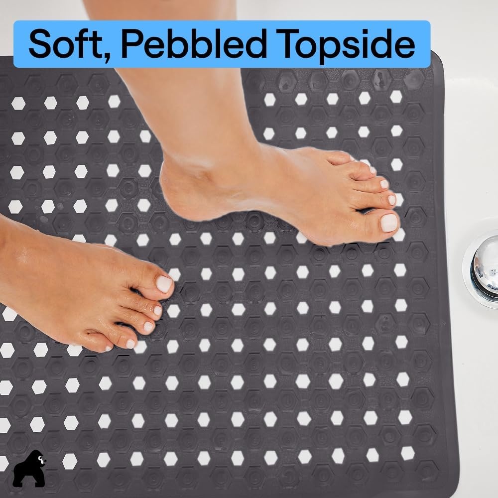 image:imageGORILLA GRIP Patented Bath Tub Shower Mat Machine Washable Bathtub Floor Liner Mats Suction Cups and Drain Holes to Keep Tubs Clean Soft on Feet Bathroom Essentials 35x16 Inch ClearCharcoal Opaque