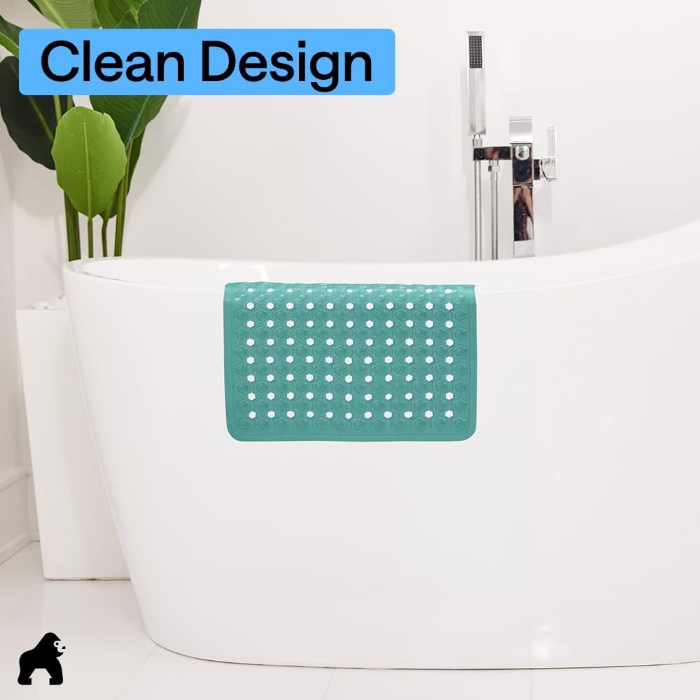 image:imageGORILLA GRIP Patented Bath Tub Shower Mat Machine Washable Bathtub Floor Liner Mats Suction Cups and Drain Holes to Keep Tubs Clean Soft on Feet Bathroom Essentials 35x16 Inch ClearTurquoise Opaque