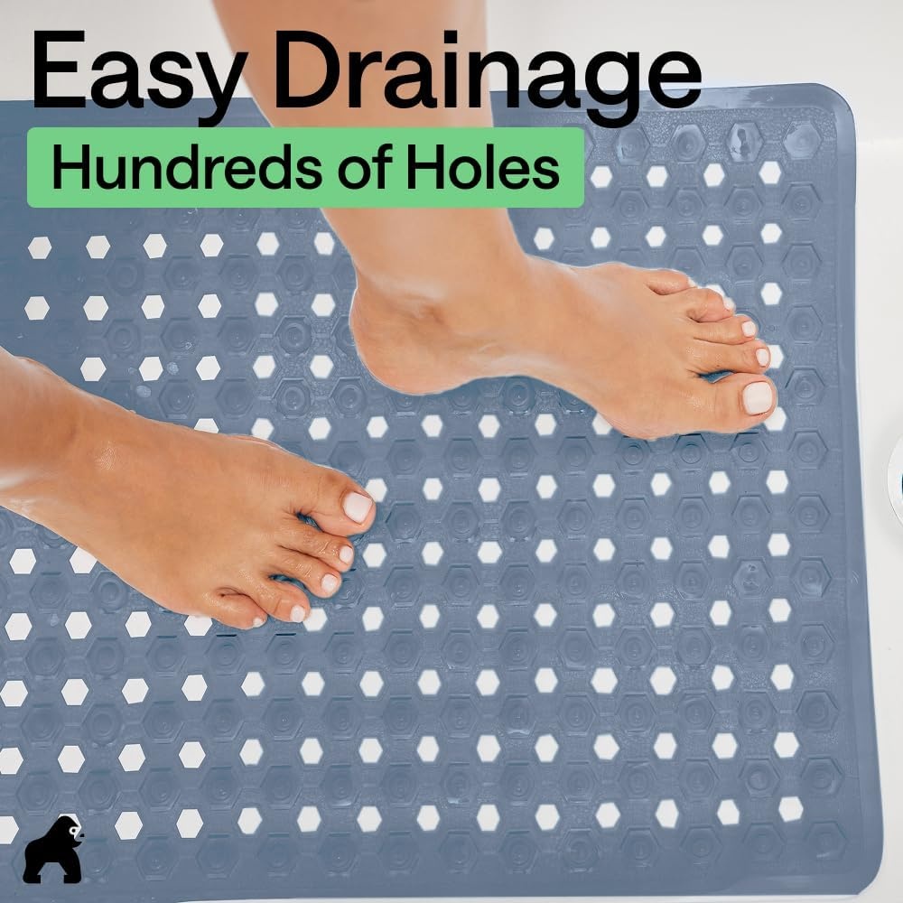 image:imageGORILLA GRIP Patented Bath Tub Shower Mat Machine Washable Bathtub Floor Liner Mats Suction Cups and Drain Holes to Keep Tubs Clean Soft on Feet Bathroom Essentials 35x16 Inch ClearSky Blue Opaque