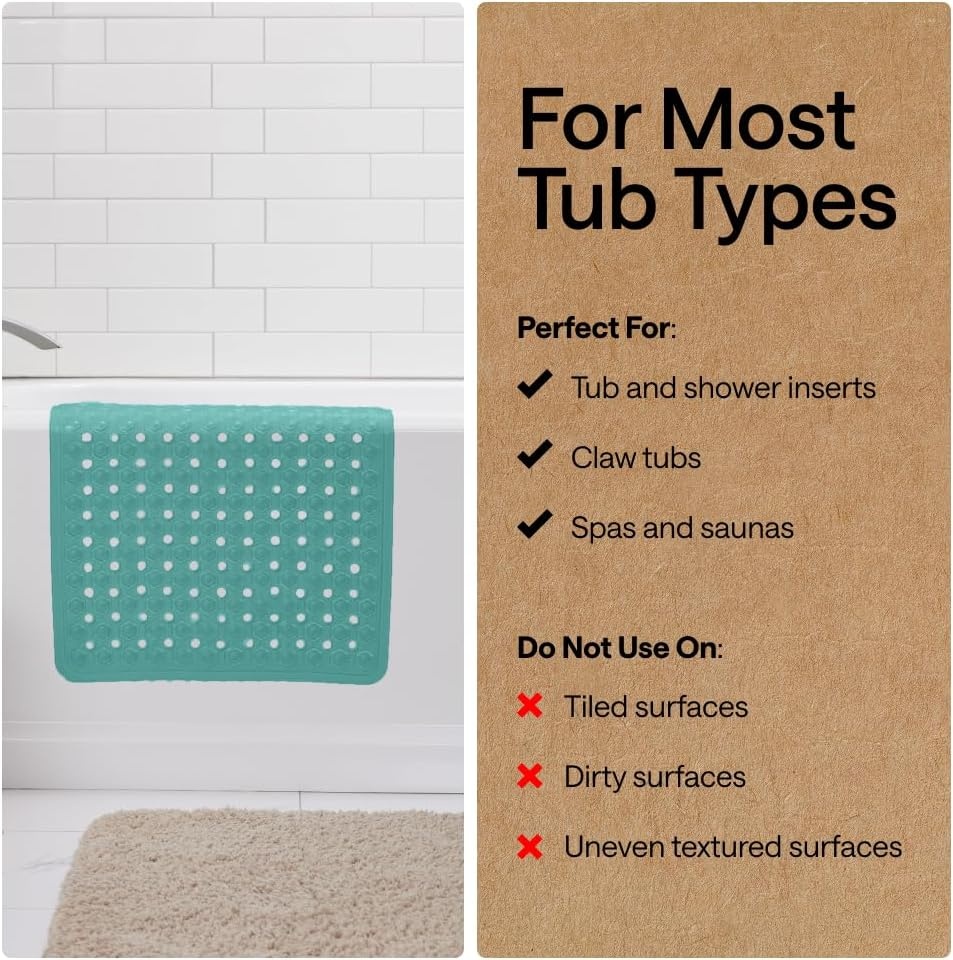 image:imageGORILLA GRIP Patented Bath Tub Shower Mat Machine Washable Bathtub Floor Liner Mats Suction Cups and Drain Holes to Keep Tubs Clean Soft on Feet Bathroom Essentials 35x16 Inch ClearTurquoise Opaque