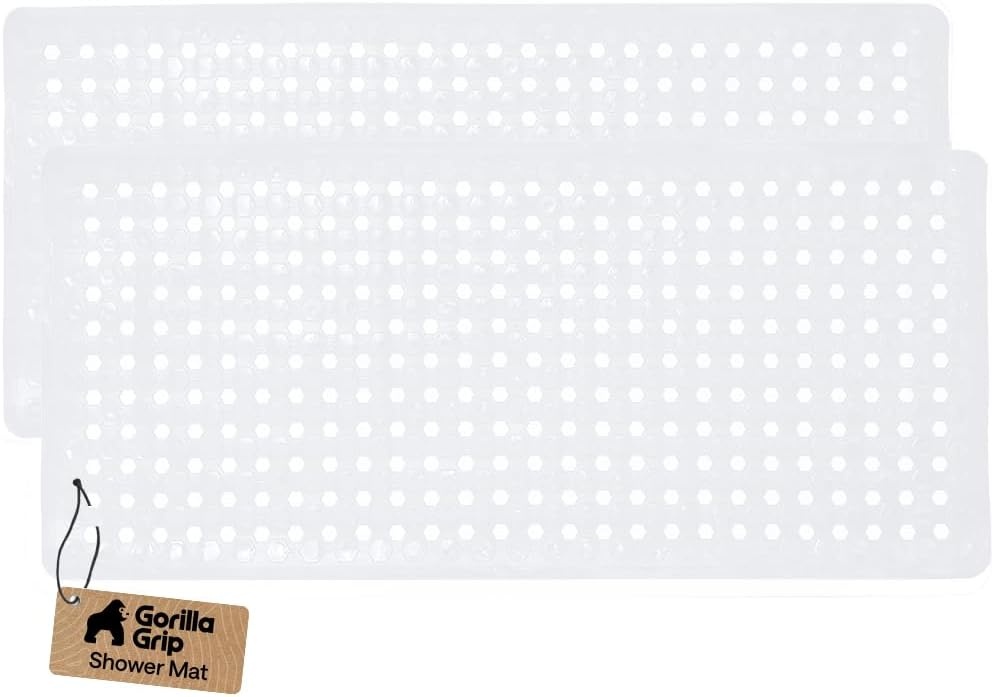 image:imageGORILLA GRIP Patented Bath Tub Shower Mat Machine Washable Bathtub Floor Liner Mats Suction Cups and Drain Holes to Keep Tubs Clean Soft on Feet Bathroom Essentials 35x16 Inch ClearWhite Opaque