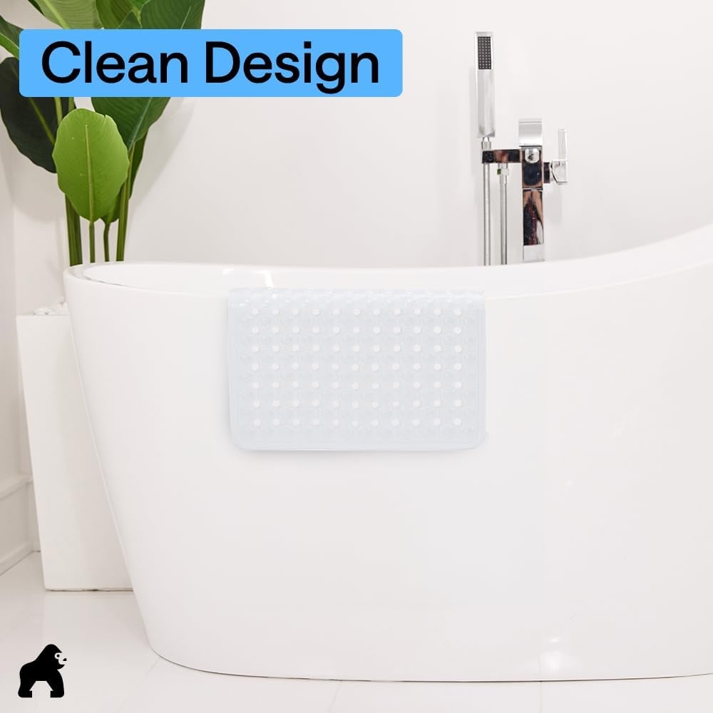 image:imageGORILLA GRIP Patented Bath Tub Shower Mat Machine Washable Bathtub Floor Liner Mats Suction Cups and Drain Holes to Keep Tubs Clean Soft on Feet Bathroom Essentials 35x16 Inch ClearWhite Opaque