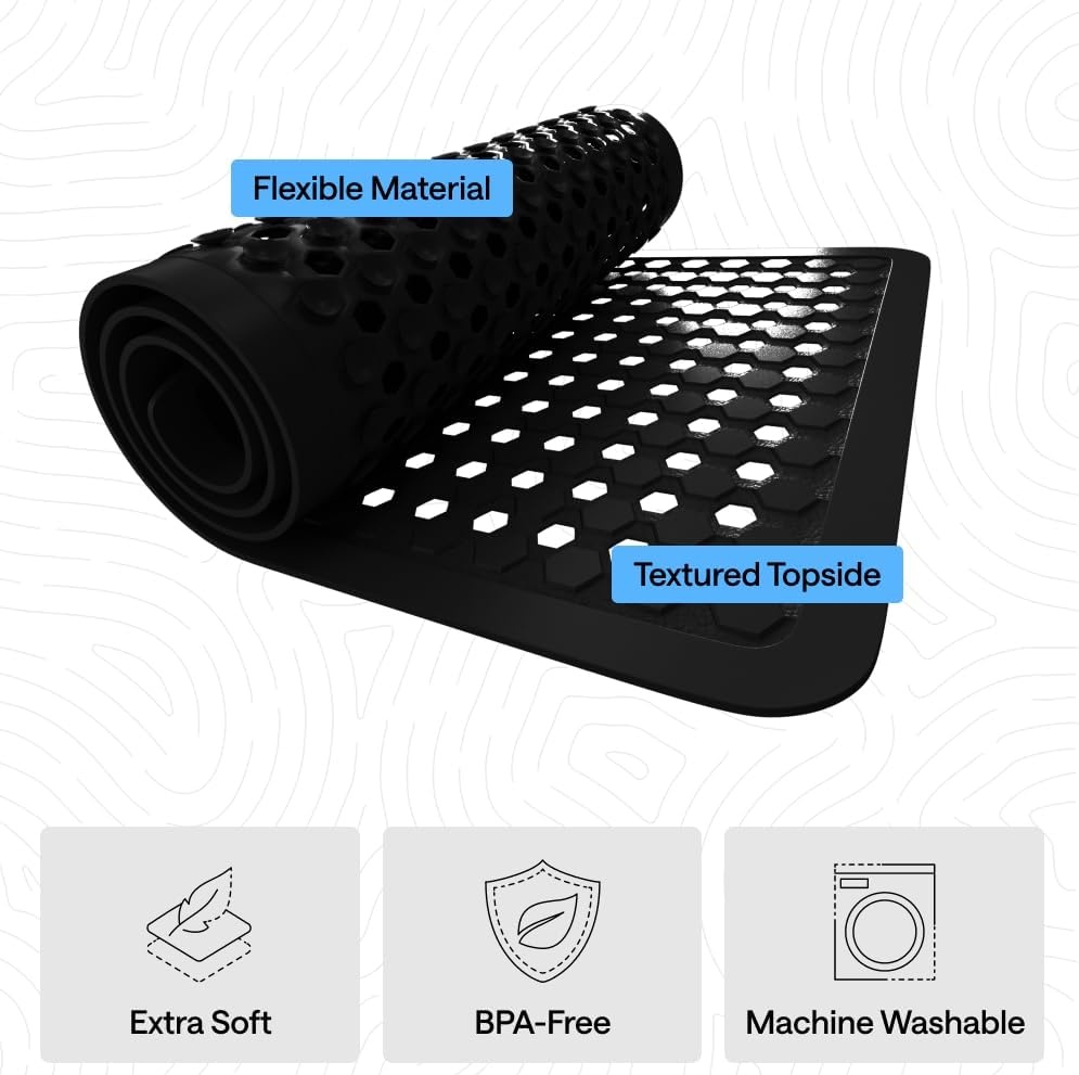 image:imageGORILLA GRIP Patented Bath Tub Shower Mat Machine Washable Bathtub Floor Liner Mats Suction Cups and Drain Holes to Keep Tubs Clean Soft on Feet Bathroom Essentials 35x16 Inch ClearBlack Opaque