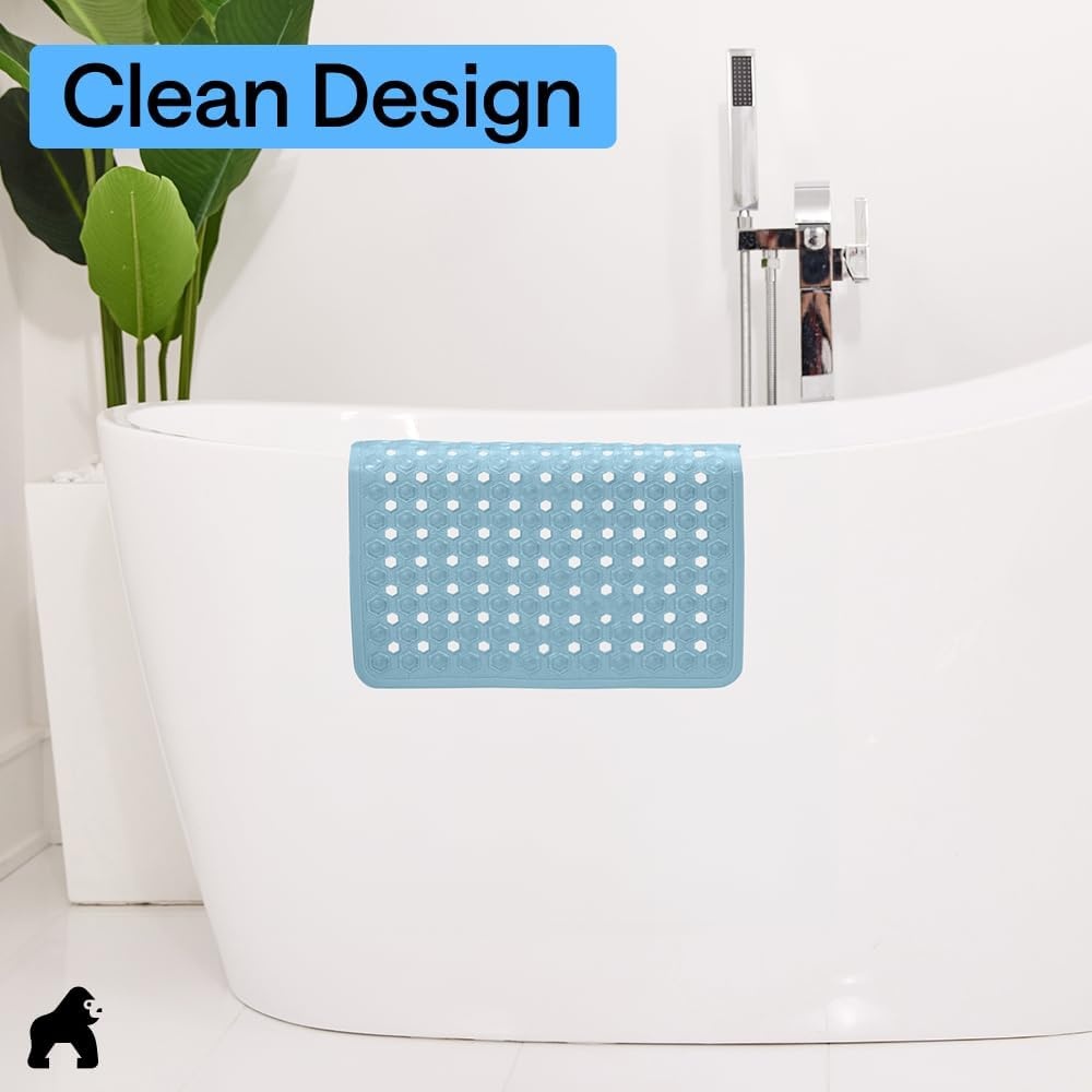 image:imageGORILLA GRIP Patented Bath Tub Shower Mat Machine Washable Bathtub Floor Liner Mats Suction Cups and Drain Holes to Keep Tubs Clean Soft on Feet Bathroom Essentials 35x16 Inch ClearBlue Translucent